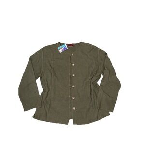 Tienda Ho Mali Olive Green Metal Button Down 3/4 Sleeve Cardigan Sz Medium NWT